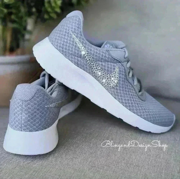 Women's Nike Tanjun Gray Sneakers made with Swarovski Crystals Custom - Picture 6 of 8